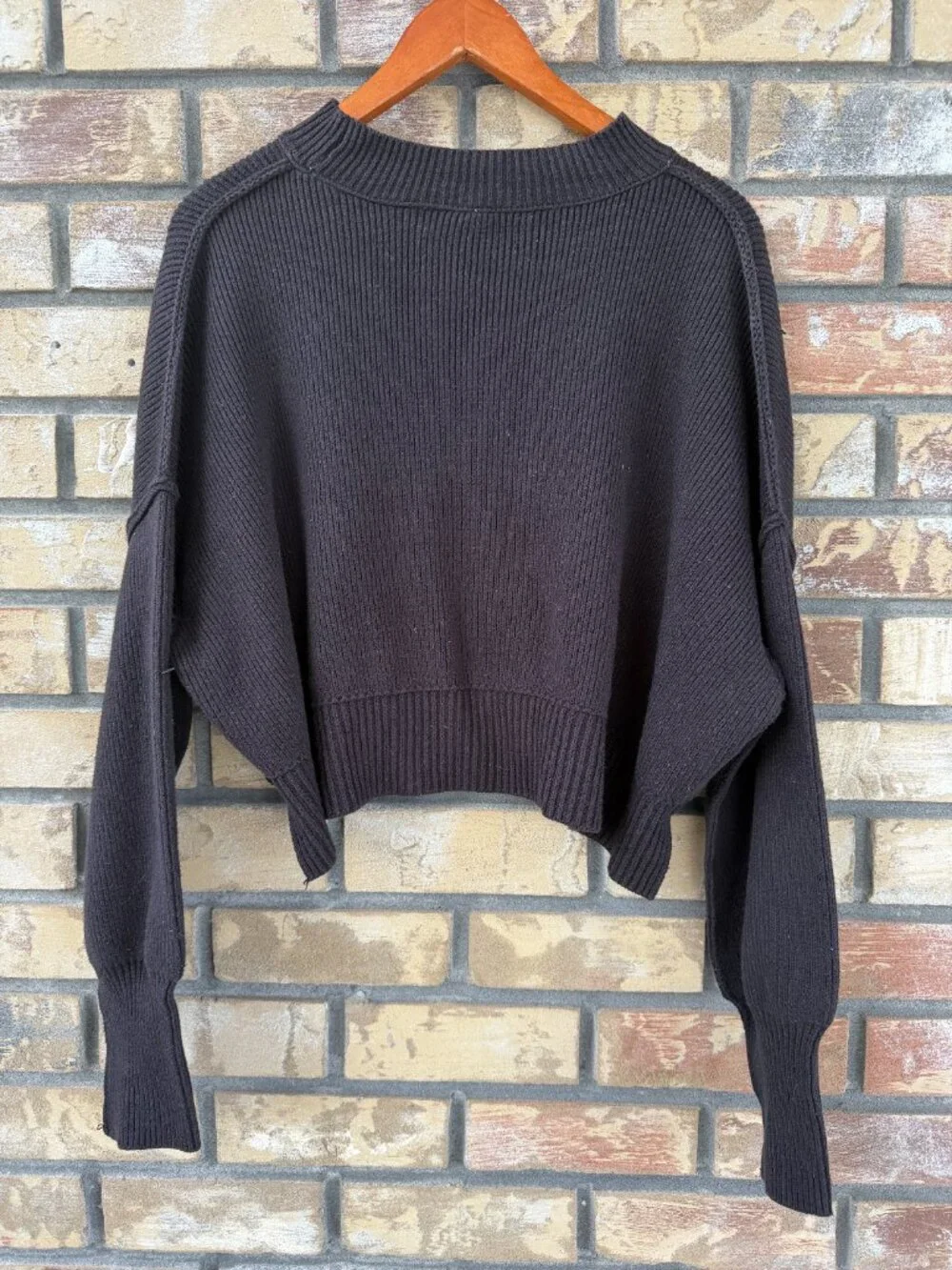 ☀️ Free People Easy Street Cropped Knit Sweater Black Small S